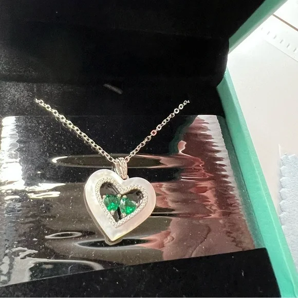 Louisa Secret Double Heart Birthstone Necklace Women Sterling Silver Emerald - Picture 3 of 7